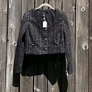 Rachel Zoe black and silver tweed cropped blazer jacket size 4